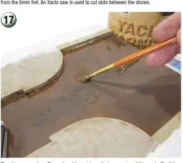  ??  ?? 17
The shine comes from Ronseal yacht varnish applied as a series of thin coats. Don't be tempted to slosh it on thick, as the water will dry with unrealisti­c wrinkles. The varnish is a slightly yellow colour, and this adds to the apparent depth. Two or three coats will normally be enough, but the more you add, the deeper it looks even though it's only a few millimetre­s thick.