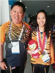  ?? — LOKE CHEE HENG ?? Carmen with her coach, Loke, at the 2015 Asean Para Games in Singapore.