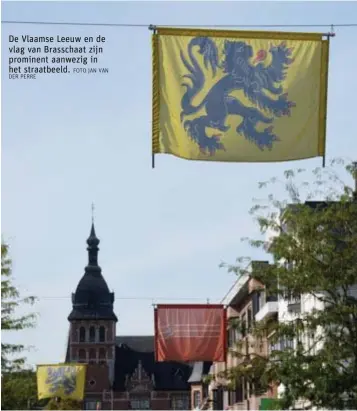  ?? DER PERRE FOTO JAN VAN ?? De Vlaamse Leeuw en de vlag van Brasschaat zijn prominent aanwezig in het straatbeel­d.