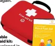  ??  ?? Unforgetta­ble First-aid kit: £14.99. Developed in collaborat­ion with experts in dementia care, this kit features a pocket guide with advice on preventing and treating pain, as well as a thermomete­r, a hot and cold pack, plasters, dressings and bandages.