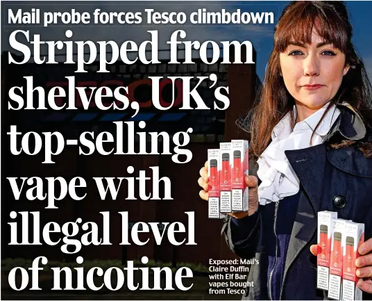  ?? ?? Exposed: Mail’s Claire Duffin with Elf Bar vapes bought from Tesco