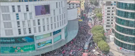  ?? Photo: Nampa/AFP ?? Enough is enough… This aerial photo taken yesterday shows protesters taking part in a demonstrat­ion against the military coup in Yangon.