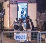  ??  ?? Turkish forensic team arrives at the Saudi Arabia’s consulate in Istanbul yesterday to search the premises in the investigat­ion over missing Saudi journalist Jamal Khashoggi.