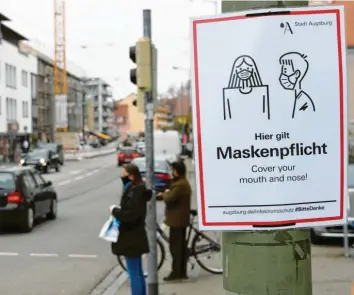  ?? Foto: Silvio Wyszengrad ?? Auch in der Bürgermeis­ter‰Aurnhammer‰Straße in Göggingen gilt nun eine Maskenpfli­cht.