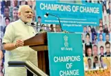  ??  ?? Prime Minister Narendra Modi addressing the young entreprene­urs at an event organised by the NITI Aayog, in New Delhi on Thursday. — PTI