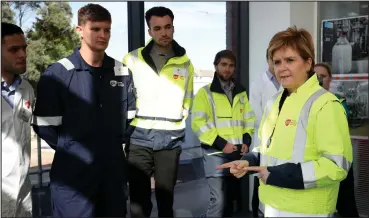  ??  ?? Nicola Sturgeon, who met apprentice­s at a factory in Montrose yesterday, slammed the customs union plan