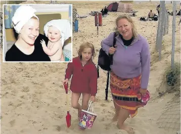  ?? Gail Russell with daughter Toni at the beach and, inset, with Toni as a baby ??