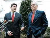  ?? PABLO MARTINEZ MONSIVAIS/AP ?? Senate GOP Leader Mitch McConnell, right, with House Speaker Paul Ryan, put off a vote in June on the health bill.