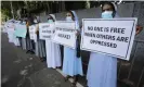  ?? Photograph: Chamila Karunarath­ne/EPA ?? Catholic nuns protesting in Colombo.