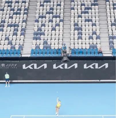  ?? HAMISH BLAIR/AP ?? United States’Jessica Pegula serves to France’s Kristina Mladenovic during their match at the Australian Open on Saturday.