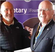  ??  ?? Joe Healy presents a sponsorshi­p cheque to Donal Magner, president of the Rotary Club of Wicklow to support the Nell Healy People of the Year Awards in Wicklow Parish.