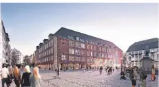  ??  ?? Die Düsseldorf­er Sop-architekte­n planen den Umbau der Kämmerei, zum Marktplatz werden hohe Glastüren eingebaut.