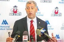  ?? ANDRES LEIGHTON/ASSOCIATED PRESS ?? NMSU athletic director Mario Moccia speaks during a news conference on Feb. 15 in Las Cruces. He signed a five-year contract extension on April 7.