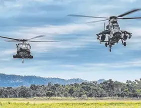  ??  ?? SKY’S THE LIMIT: Part of a formation of Army Aviation helicopter­s.