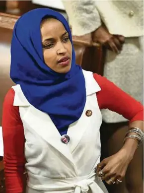  ?? AFP PIC ?? Representa­tive for Minnesota Ilhan Omar is seen in the audience ahead of US President Donald Trump’s State of the Union address in Washington, DC on Feb 5.