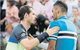  ?? FOTO: AP ?? Murray y Kyrgios se saludan después del triunfo del australian­o: 2-6, 7-6 (4) y 7-5