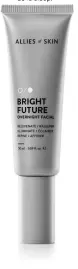  ??  ?? “Formulated with glycolic, lactic and salicylic acids, the Bright Future Overnight Facial gives the effects of a profession­al facial overnight; all you have to do is sleep.”