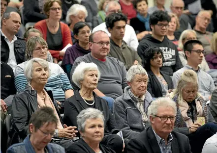  ?? STUFF ?? An audience at Samuel Marsden School in Wellington listens to a debate on the End of Life Choice Bill last year. Speakers included bill sponsor David Seymour and opponent Sir Bill English.