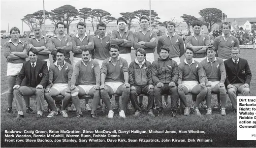  ??  ?? Backrow: Craig Green, Brian McGratten, Steve MacDowell, Darryl Halligan, Michael Jones, Alan Whetton, Mark Weedon, Bernie McCahill, Warren Bunn, Robbie Deans Front row: Steve Bachop, Joe Stanley, Gary Whetton, Dave Kirk, Sean Fitzpatric­k, John Kirwan,...