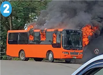  ?? Photo: Theresa Philip Chandra ?? Flames engulf bus.