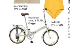  ??  ?? Ihopfällba­r cykel, 4 995 kr, Kringla.