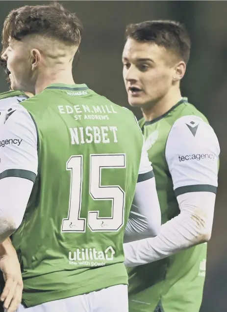  ??  ?? 2 Christian Doidge, left, has relished playing alongside Kevin Nisbet this season and said doubts raised by former Hibs manager John Collins over his strike partner’s work ethic were ‘harsh’. ‘He’s definitely not someone who slacks or is lazy,’ insisted the Welshman