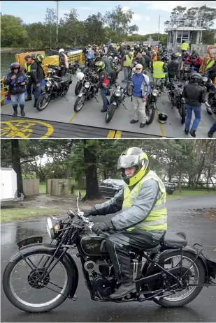  ??  ?? TOP All Aboard. Ferry crossing the Richmond River heading for Evans Head. ABOVE Dave Dettmar from Queensland and his 1937 KTS Velo; undeterred by the rain.