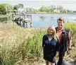  ?? Tyler Sizemore/Hearst Conn. Media ?? Marti Marache, left, and Mark Marache stand near the dock on the shore of their property in the Riverside section of Greenwich on May 8.