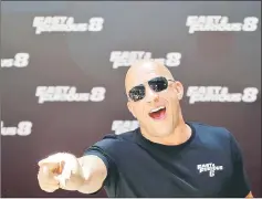  ?? — Reuters file photo ?? Vin Diesel reacts as he poses during a photocall to promote his film ‘Fast & Furious 8’ in Madrid, Spain.