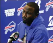  ?? RICH BARNES — THE ASSOCIATED PRESS FILE ?? Buffalo Bills running back LeSean McCoy (25) speaks following a game against the Miami Dolphins last season. McCoy says an allegation posted on social media accusing him of bloodying his former girlfriend’s face is baseless and false.