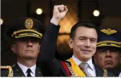  ?? CARLOS NORIEGA — THE ASSOCIATED PRESS ?? President Daniel Noboa waves from a balcony of the Carondelet presidenti­al palace in Quito, Ecuador, Thursday.