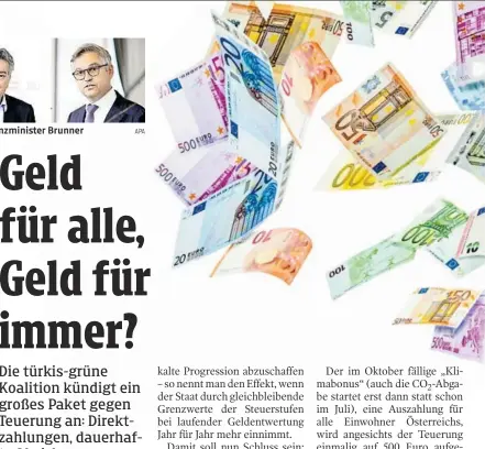  ?? APA ?? Kanzler Nehammer, Vize Kogler, Finanzmini­ster Brunner