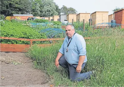  ??  ?? Allotments officer Peter Duncan from Fife Council at plot 4 where ordnance was found and made safe.