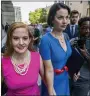  ?? JOHN MINCHILLO - THE AP ?? Sarah Ransome, an alleged victim of Jeffrey Epstein and Ghislaine Maxwell, right, alongside Elizabeth Stein, left, walk to federal court, Tuesday, in New York.