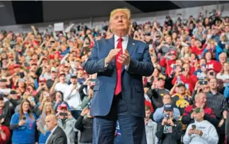  ?? AP PHOTO/ EVAN VUCCI ?? Former President Donald Trump arrives to speak at a campaign rally in 2020 at the Knapp Center on the campus of Drake University in Des Moines, Iowa.