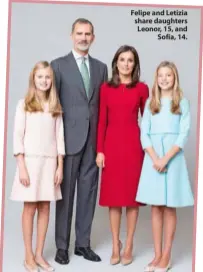  ??  ?? Felipe and Letizia share daughters Leonor, 15, and Sofía, 14.