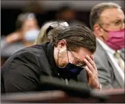  ?? TAMPA BAY TIMES ?? David Raubenolt reacts as his brother shares a victim impact statement during Cameron Herrin’s sentencing hearing Thursday in Tampa. Herrin drove a car that killed an Ohio woman and her 1-year-old.