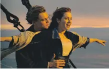  ??  ?? The Titanic scene featuring Leonardo DiCaprio as poor artist Jack and Kate Winslet as society girl Rose on the bow of the ship may be the most enduring image from the Oscar-winning movie.