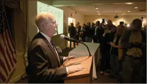  ?? Dan Haar / Hearst Connecticu­t Media ?? Danbury Mayor Mark Boughton talks to supporters after winning his 10th term Tuesday.