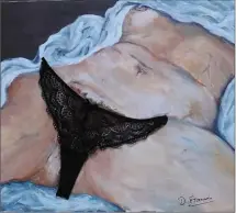  ?? (DR) ?? À gauche, le tableau sur lequel l’artiste a peint un sous-vêtement sur le sexe de la figurante. À droite, l’autre version, avec cette fois un vrai sous-vêtement.