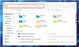  ??  ?? The new look and feel of File Explorer is more minimalist than ever within Windows 11. Note the row of icons, which we’ve highlighte­d in red.