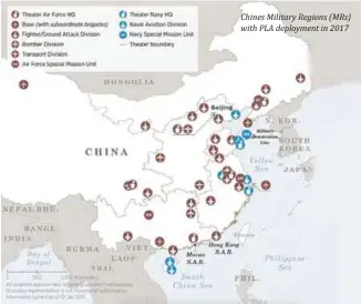 ??  ?? Chines Military Regions (MRs) with PLA deployment in 2017
