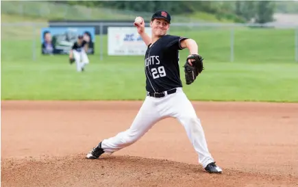  ?? CITIZEN PHOTO BY JAMES DOYLE ?? Prince George Jepson Petroleum Knights player Noah Lank hurls a pitch against the Vancouver Expos on Thursday at Nechako Field. It was the first game of the B.C. Minor Baseball Associatio­n U15 double-A championsh­ips for the hometown Knights.