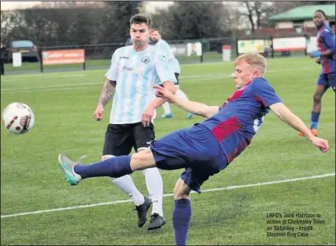  ??  ?? LRFC’s Jack Harrison in action at Chelmsley Town on Saturday - credit Stephen Reg Cave