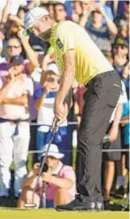  ?? GETTY ?? Webb Simpson putts for birdie on first playoff hole on way to victory at Waste Management Phoenix Open.