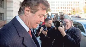  ?? ANDREW HARNIK/AP ?? Paul Manafort, President Donald Trump’s former campaign chairman, leaves federal district court Thursday in Washington.