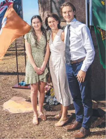  ?? Picture: KERI MEGELUS ?? Ruby, Lisa and Joseph Huitson at the 20-year anniversar­y memorial service for Sgt Glen Huitson at Livingston­e yesterday