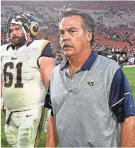  ?? KIRBY LEE / USA TODAY SPORTS ?? Jeff Fisher walked off the field for the last time as coach of the Los Angeles Rams on Sunday.