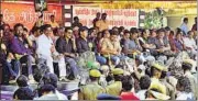  ?? PTI ?? Members of the Tamil film fraternity participat­e in a silent fast in support of jailed former Tamil Nadu CM J Jayalalith­aa in Chennai on Tuesday.