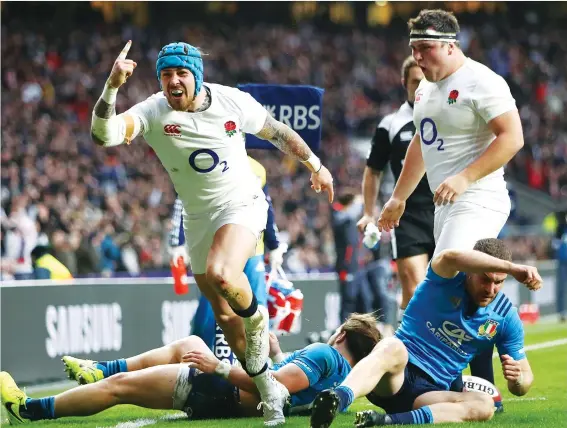  ?? PICTURE: Getty Images ?? Home on the wing: Jack Nowell scores against Italy last season